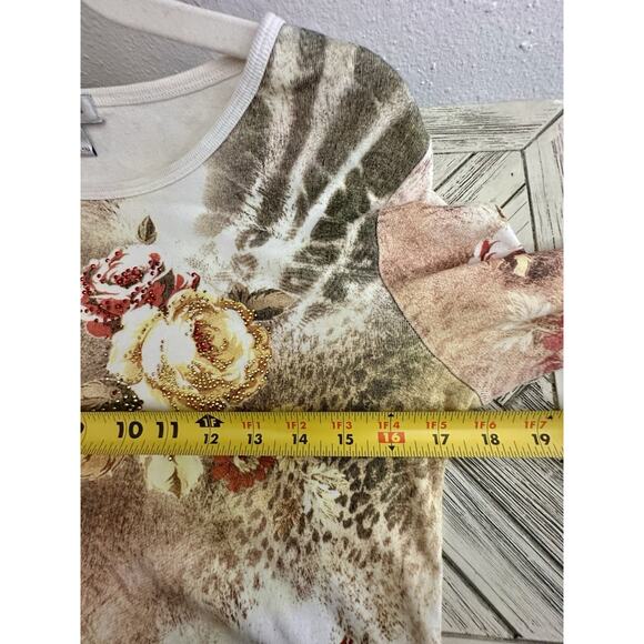 Vtg Y2K Lapis Large Floral Animal Print Boho Jeweled Top - Picture 5 of 6